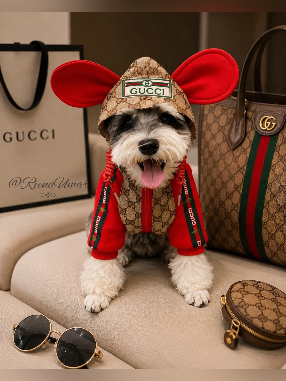 Designer-Inspired Dog Hoodie with Mouse Ear Hat โ New